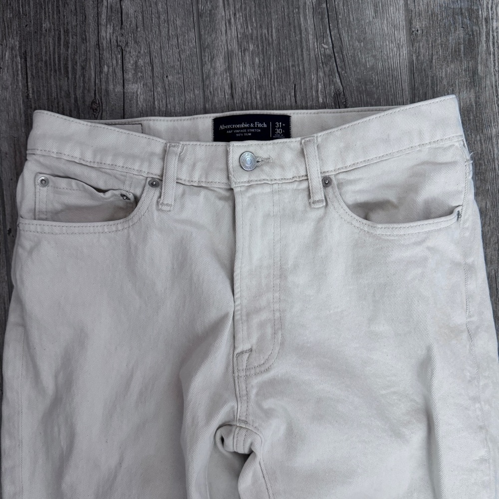 Abercrombie & Fitch Men Off White Cream Jeans Vintage Stretch 90s Slim 31W 30L